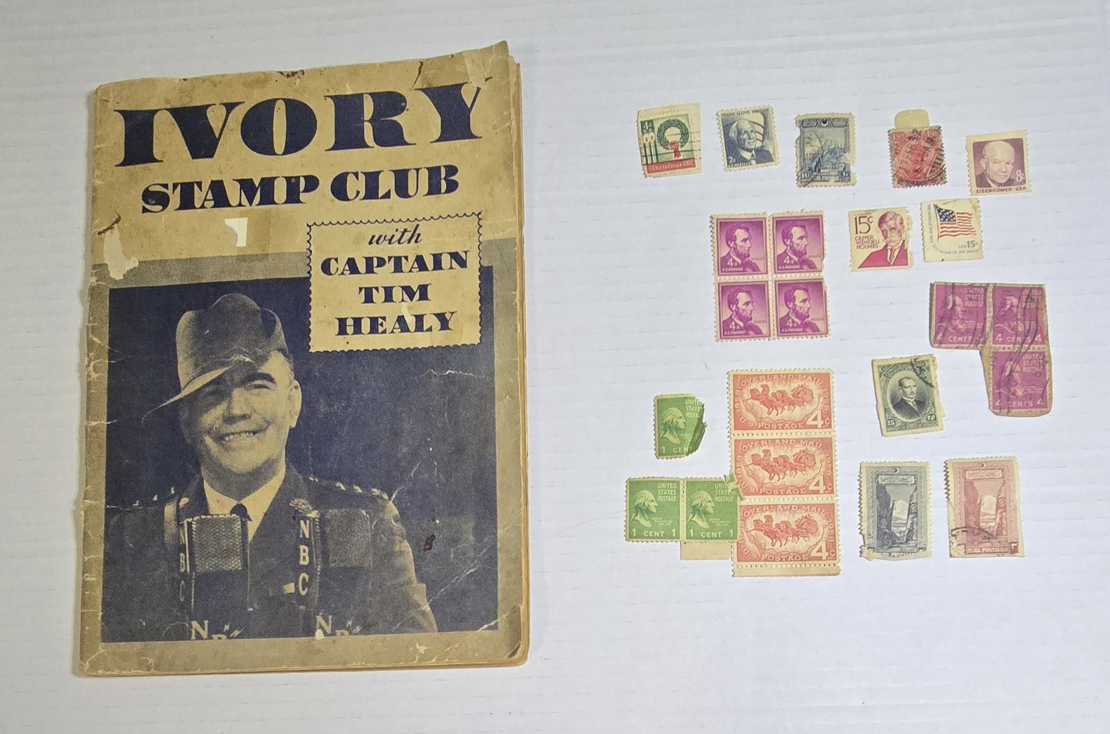 1934 Vintage Ivory Stamp Club Album & Collection of Loose Postage Stamps