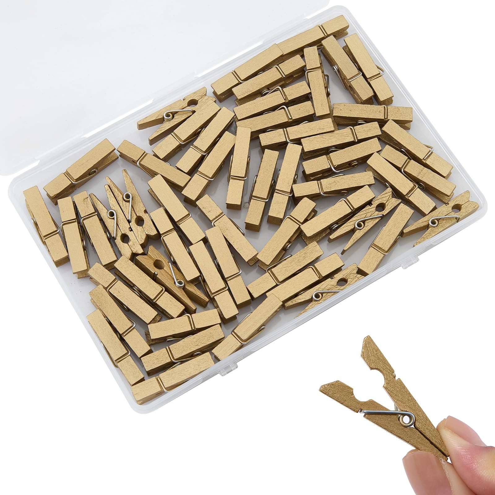 50 Pack Mini Gold Wooden Clothespins 1.4 Inch Small Clips for Crafts DIY