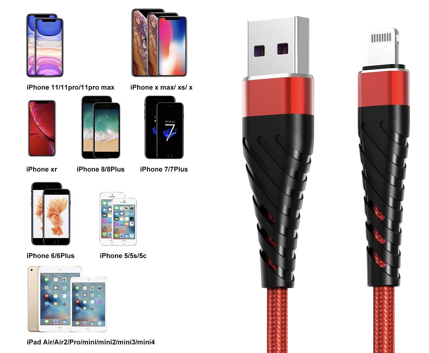 3 Pack Fast Charger USB Cable For iPhone 6 7 8Plus iPhone XR Xs Max 11 12 13 Pro
