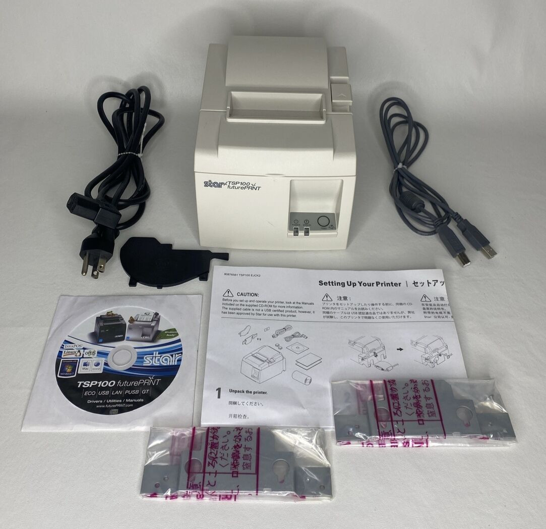 Star TSP100 Future Thermal POS Receipt Printer USB 143U,Power&USB Cables &Manual