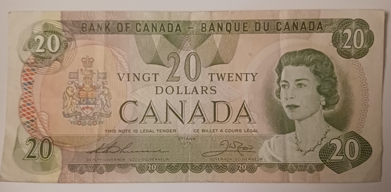 1979 Canada $20 Banknote, Circulated, Thiessen/Crow Signatures, S/N 52304628007