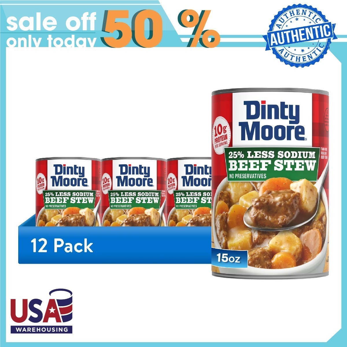 (12 pack) DINTY MOORE Beef Stew 25% Less Sodium 15oz Can