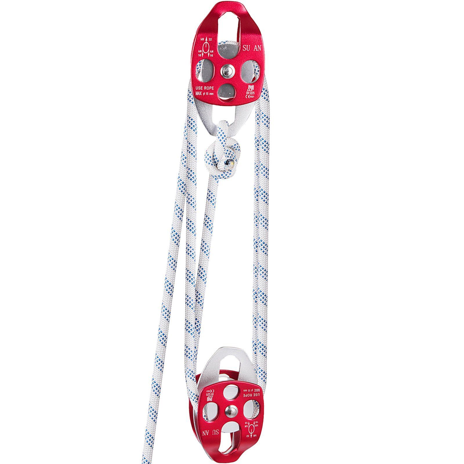 Twin Sheave Block&Tackle 1/2"x150' Twin Sheave Block w/Rope 30-35KN 6600-7705LBS