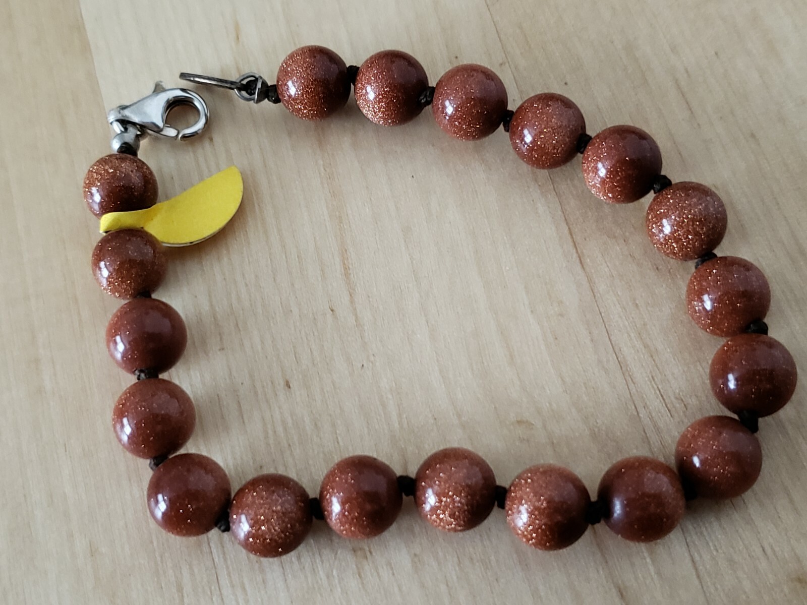 Hand- Made Genuine * GOLDSTONE* BRACELET 7.5" Long,8mm.Sterling 925 Lock-USA