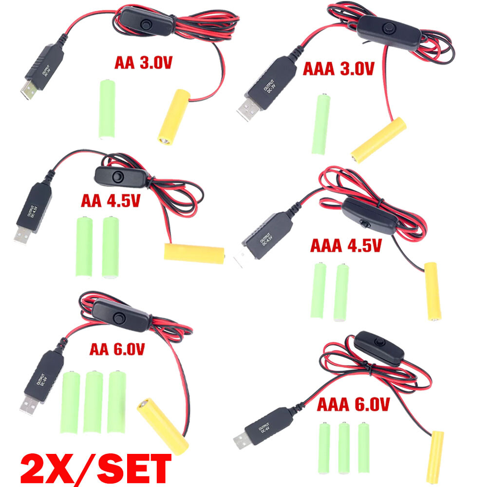 2X AAA Eliminator Cable Dummy-Battery Power Cord Replacement For 3V/4.5V/6V US