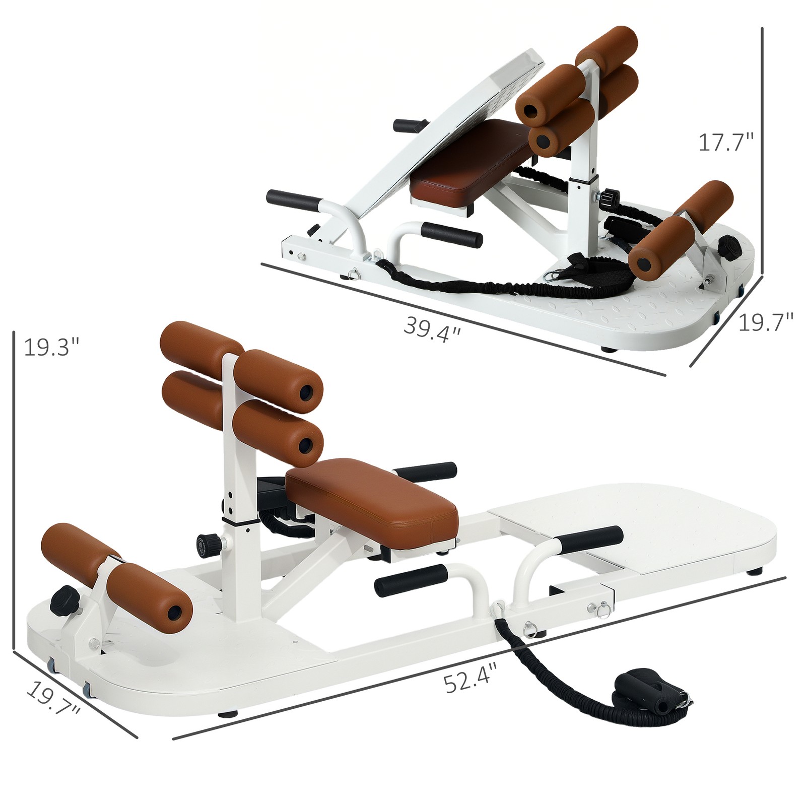Sissy Squat Machine Hip Thrust Machine with Push Up Stand, White