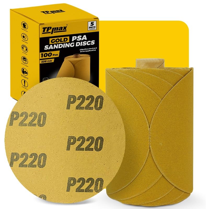 100PCS 5 Inch PSA Sanding Discs 220 Grit | -Adhesive Sandpaper Roll for DA Sa...