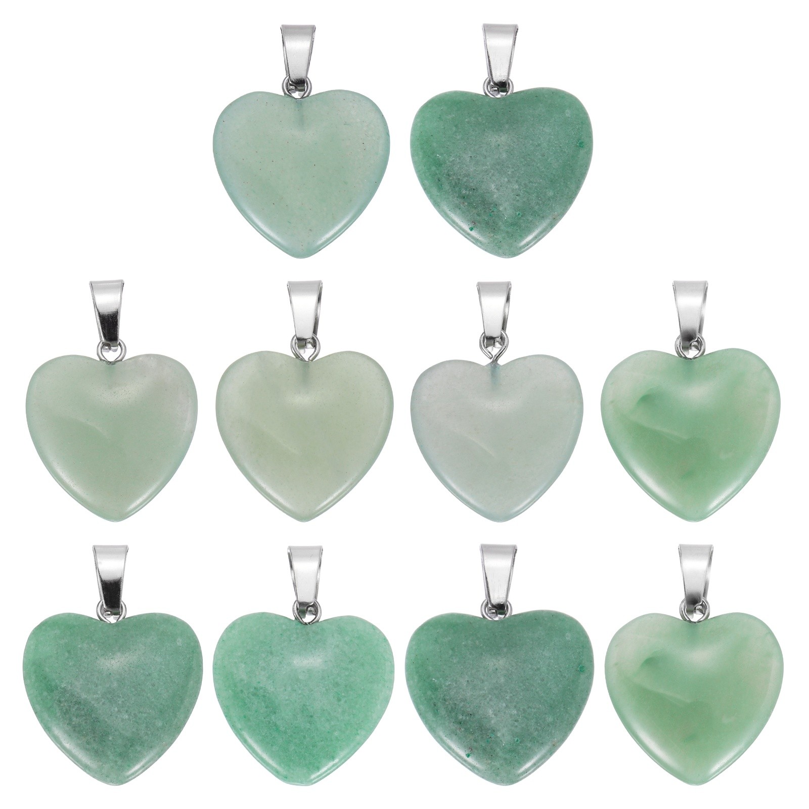 10 Pcs Heart Stone Pendants, 20mm Love Heart Pendants Light Green Love Charm