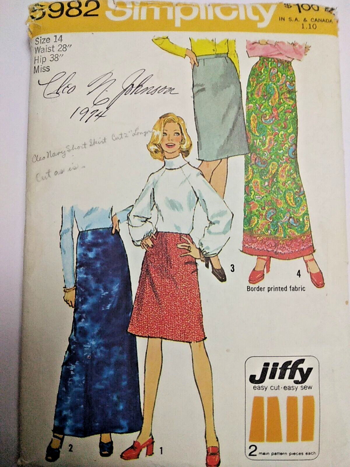 Skirt A Line Straight Pencil 14 28" Simplicity 5982 Sewing Pattern Jiffy Wool