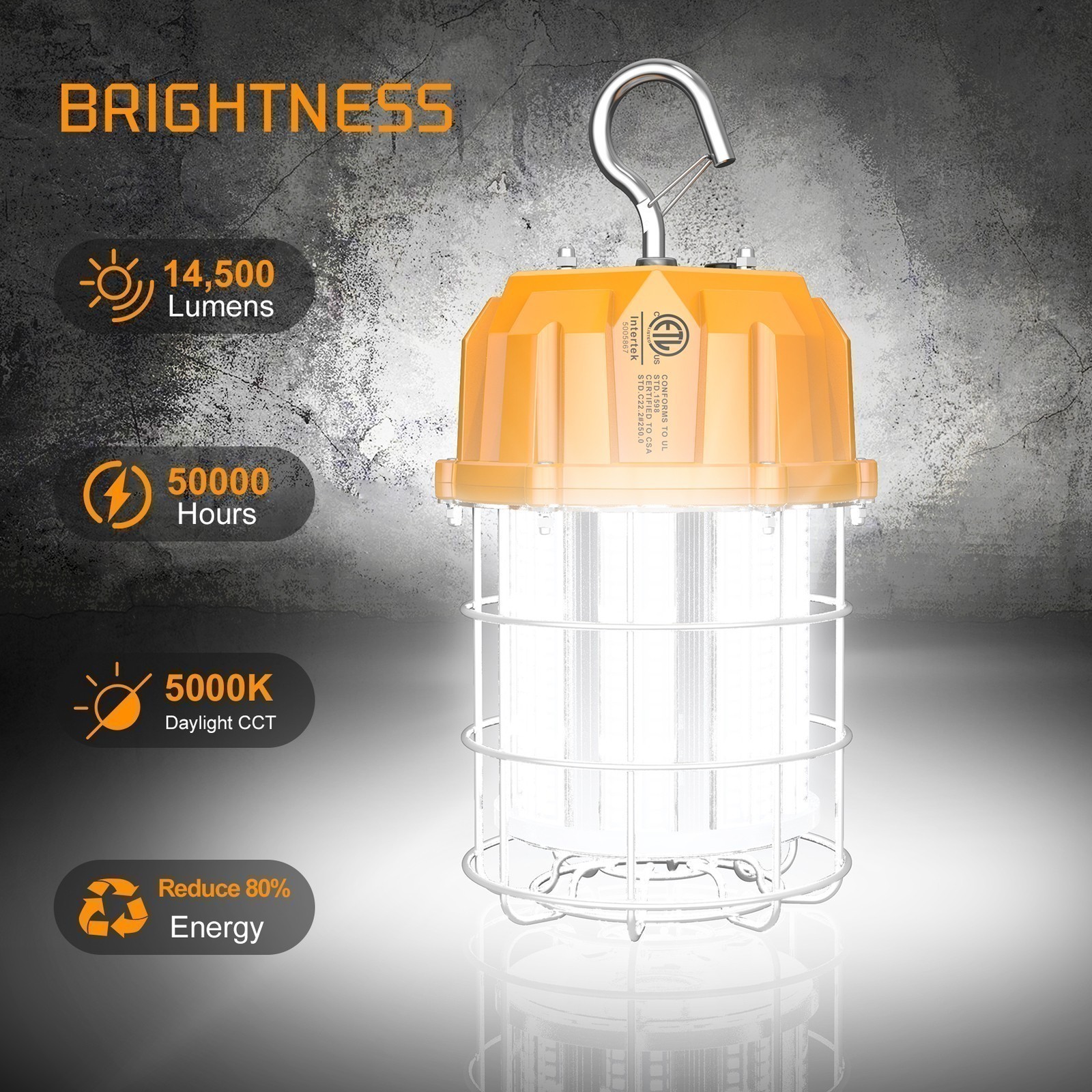 2Pack LED Temporary Work Light 100W Constructions Warehouse High Bay Light 5000K