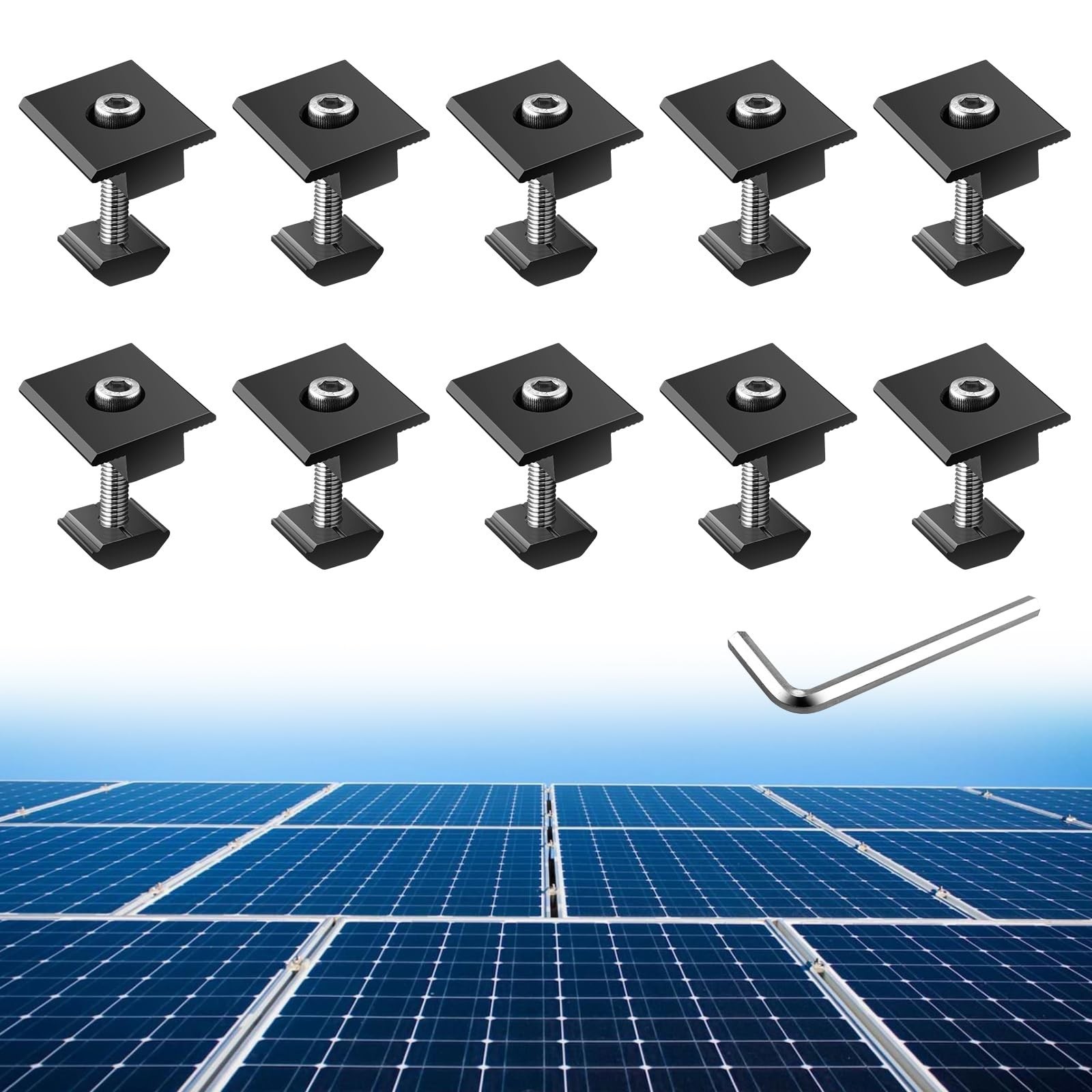 Anbte 10pcs Solar Panels Centre Clamps, Aluminium T-Shaped Mid Clamps 40mm So...