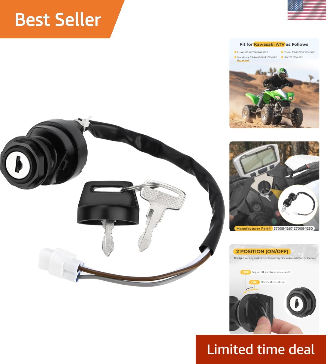 Kawasaki Prairie 650/700 Ignition Switch with 2 Keys – OEM Replacement 2002-2013