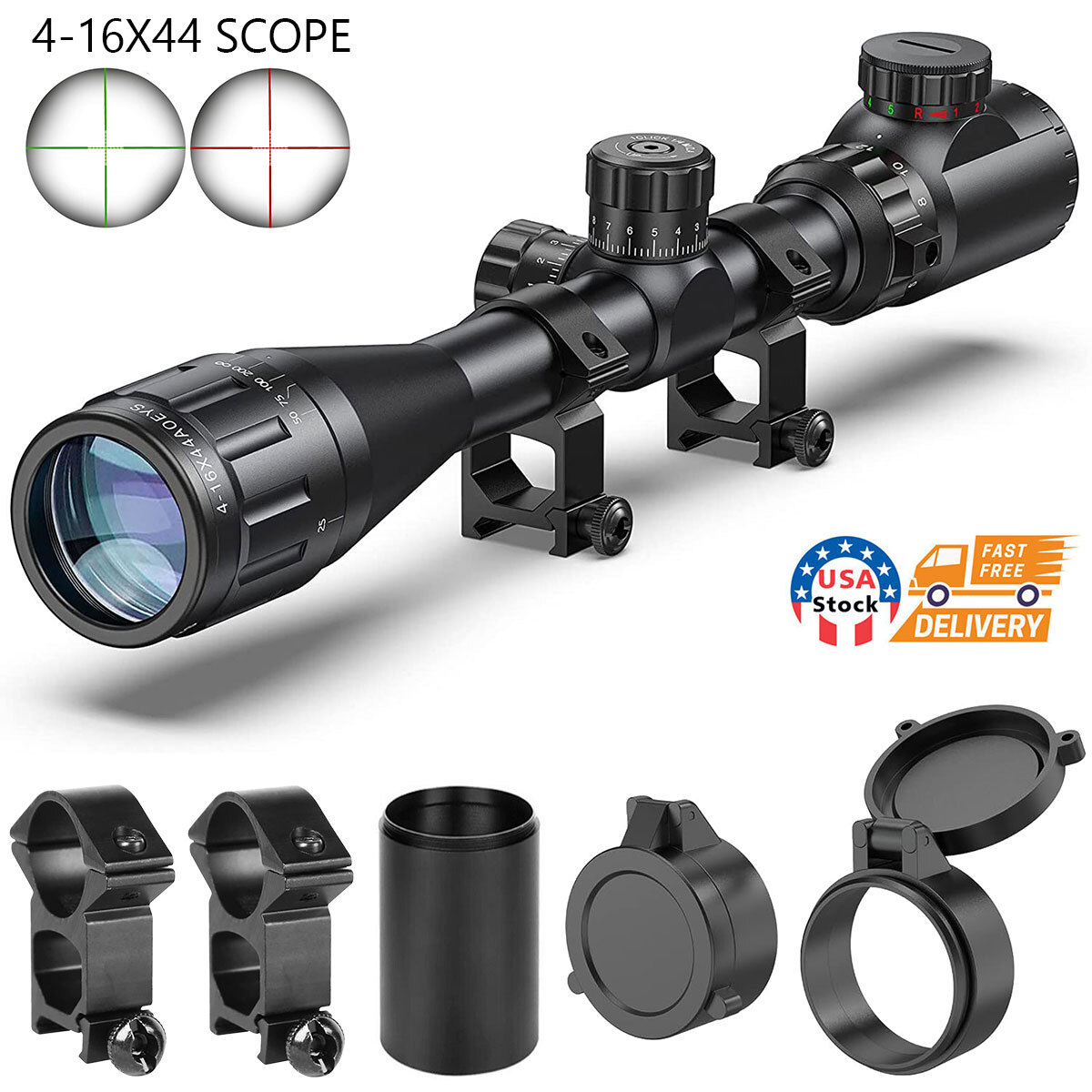 4-16x44 AOE Hunting Rifle Scope Red & Green Dual illuminated Optical Gun Scope