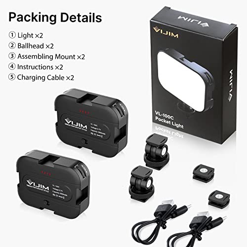2 Pack VL100C Bi-Color LED Video Light on Camera,Mini Rechargeable VL100C*2