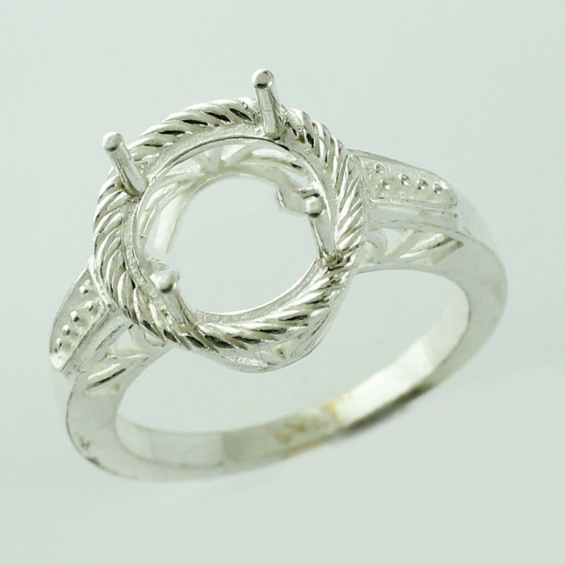 925 Sterling Silver 9mm Round Semi Mount Solitaire Ring For Wedding Ring