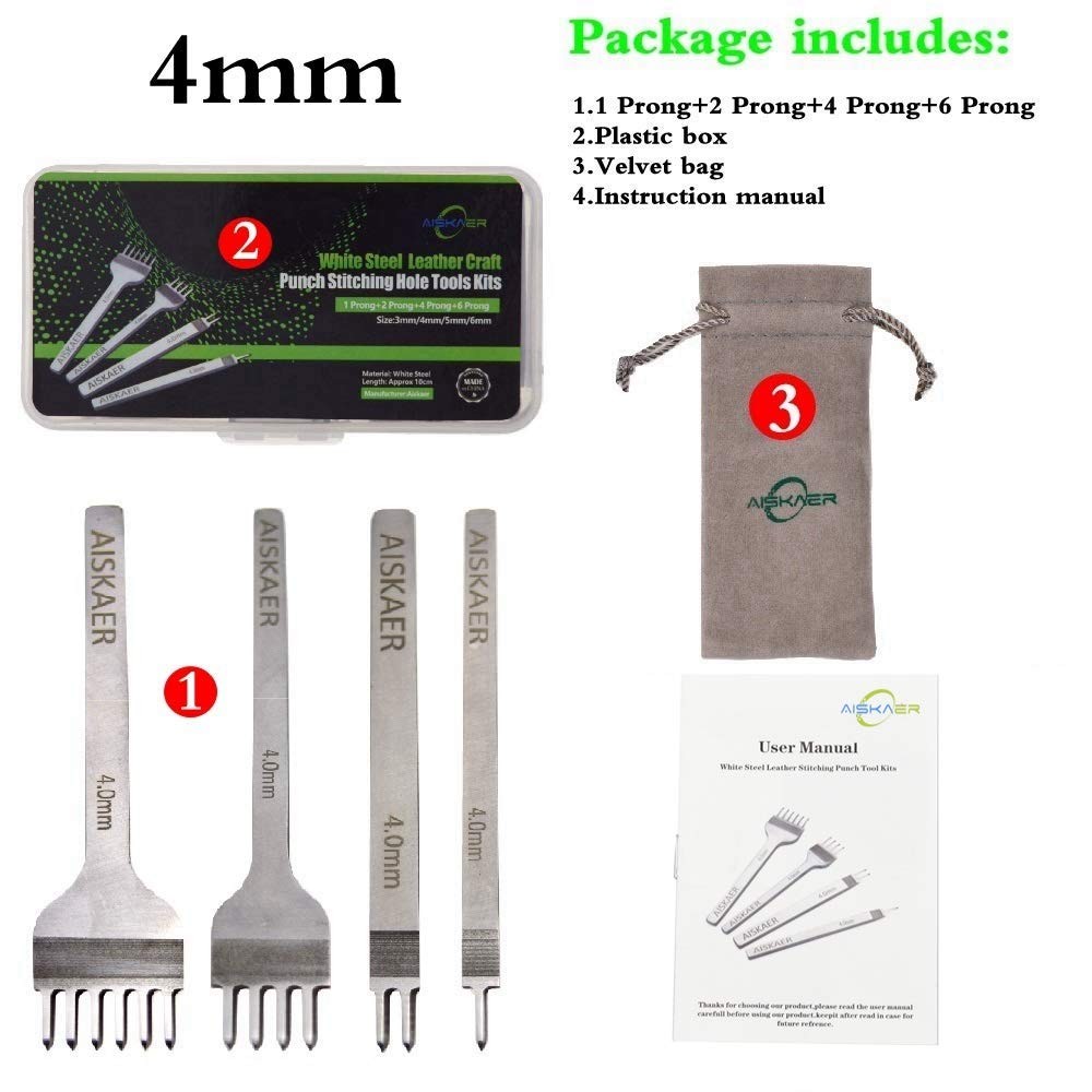 Aiskaer Leather Stitching Punch Set, Diamond Chisel Tools, 4mm 4mm, Silver
