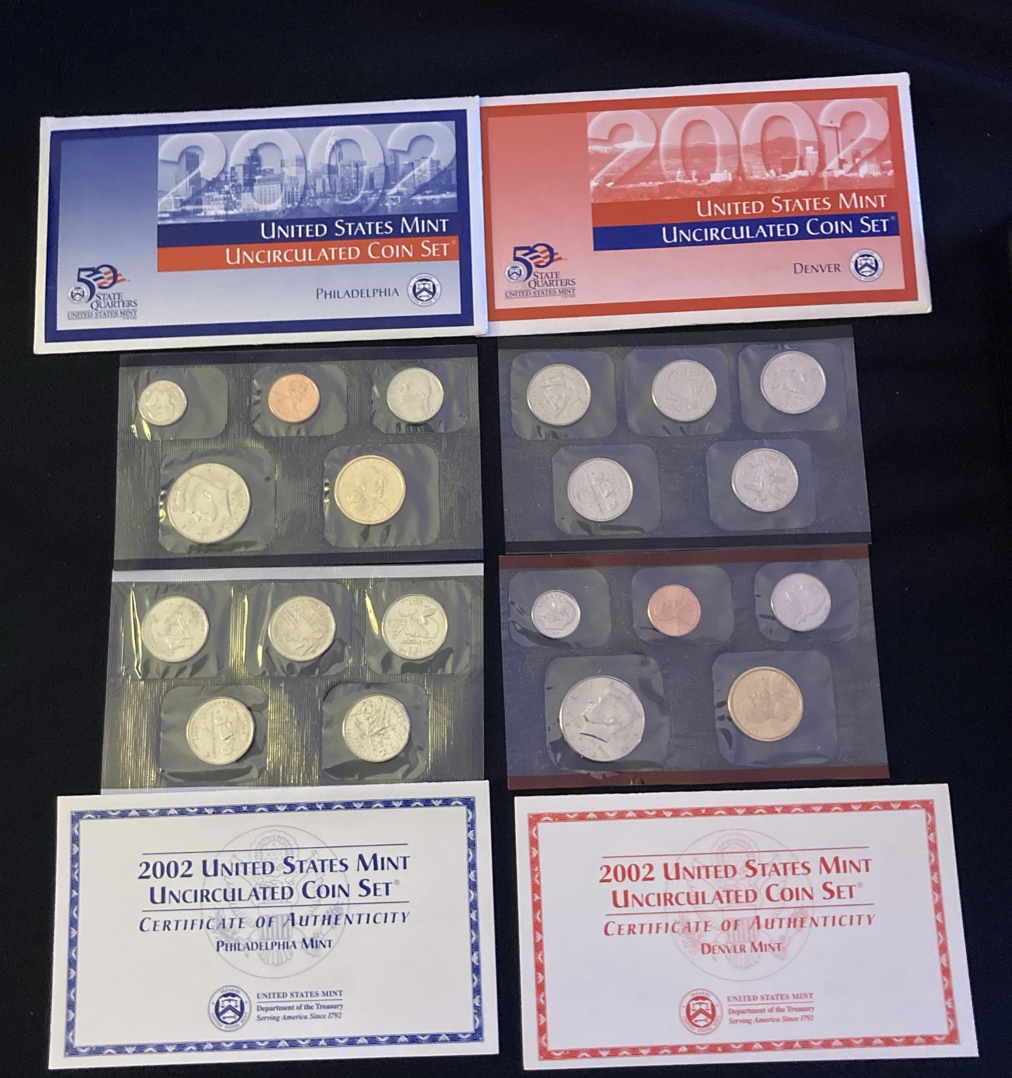 2002 P&D Mint Set Brilliant Uncirculated US with Envelopes & COAs (20 Coin Set)