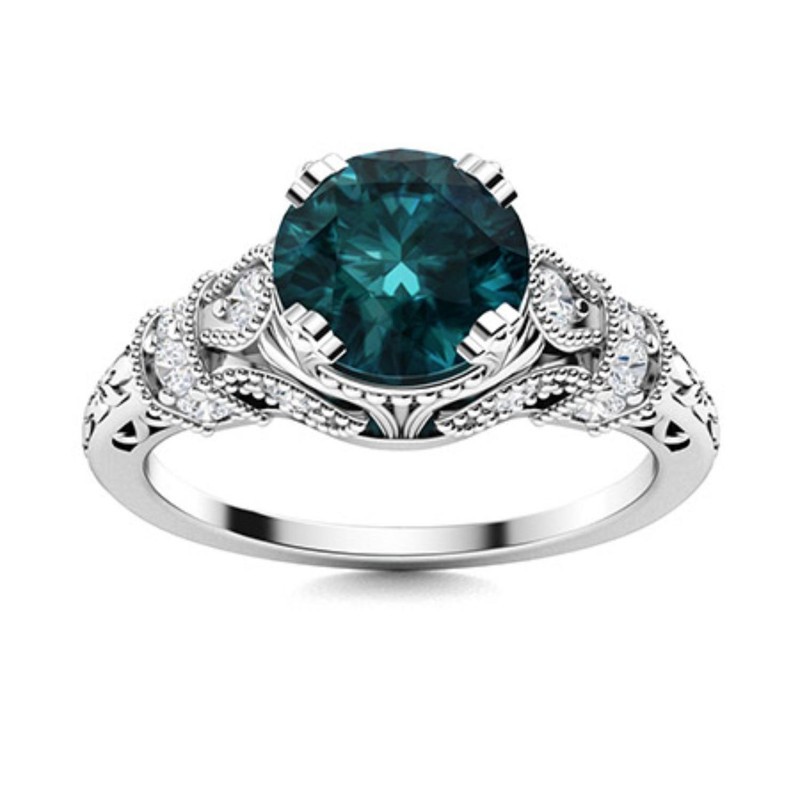 928 Sterling Silver Round London Blue Topaz Solitaire with Accents Wedding Ring