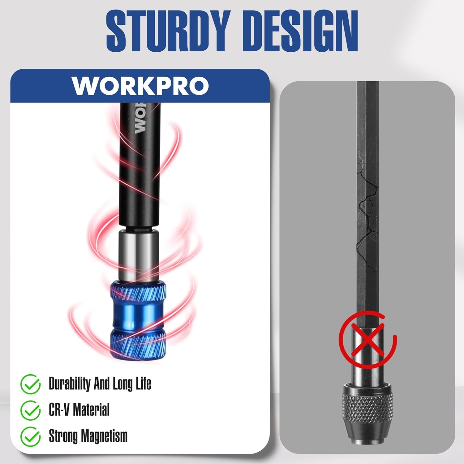 WORKPRO 3PCS 2-3/8" 4" 6" Drill Bit Extension Magnetic Quick Release Bit Holders