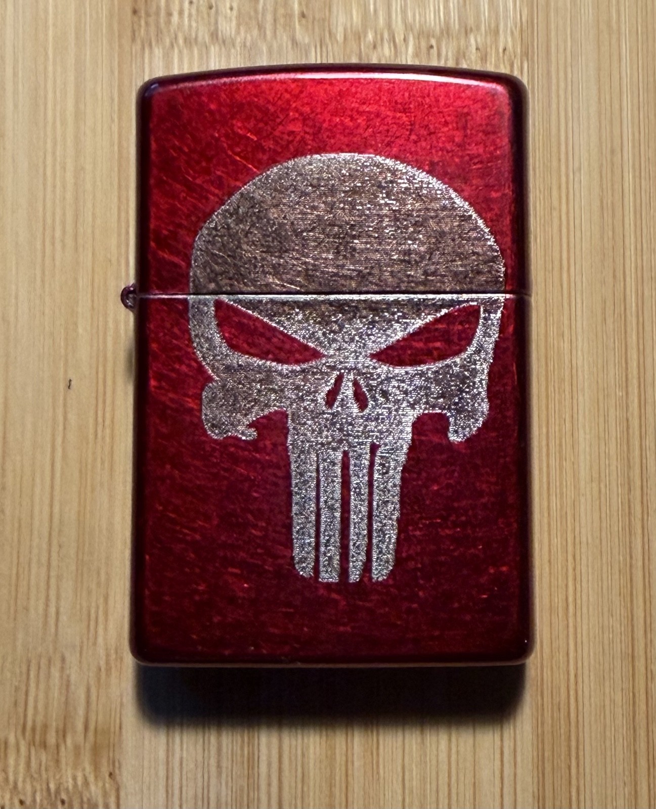 Custom Zippo Lighter with Punisher Logo Candy Apple Red