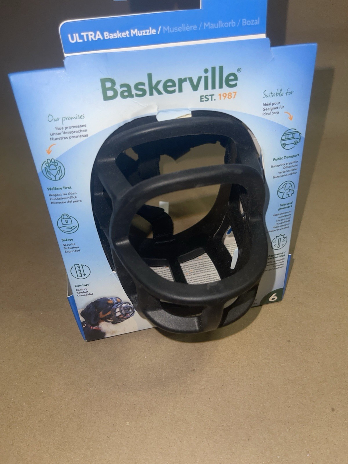 Baskerville Ultra Basket Muzzle - Black- Size 6 For Large Dog