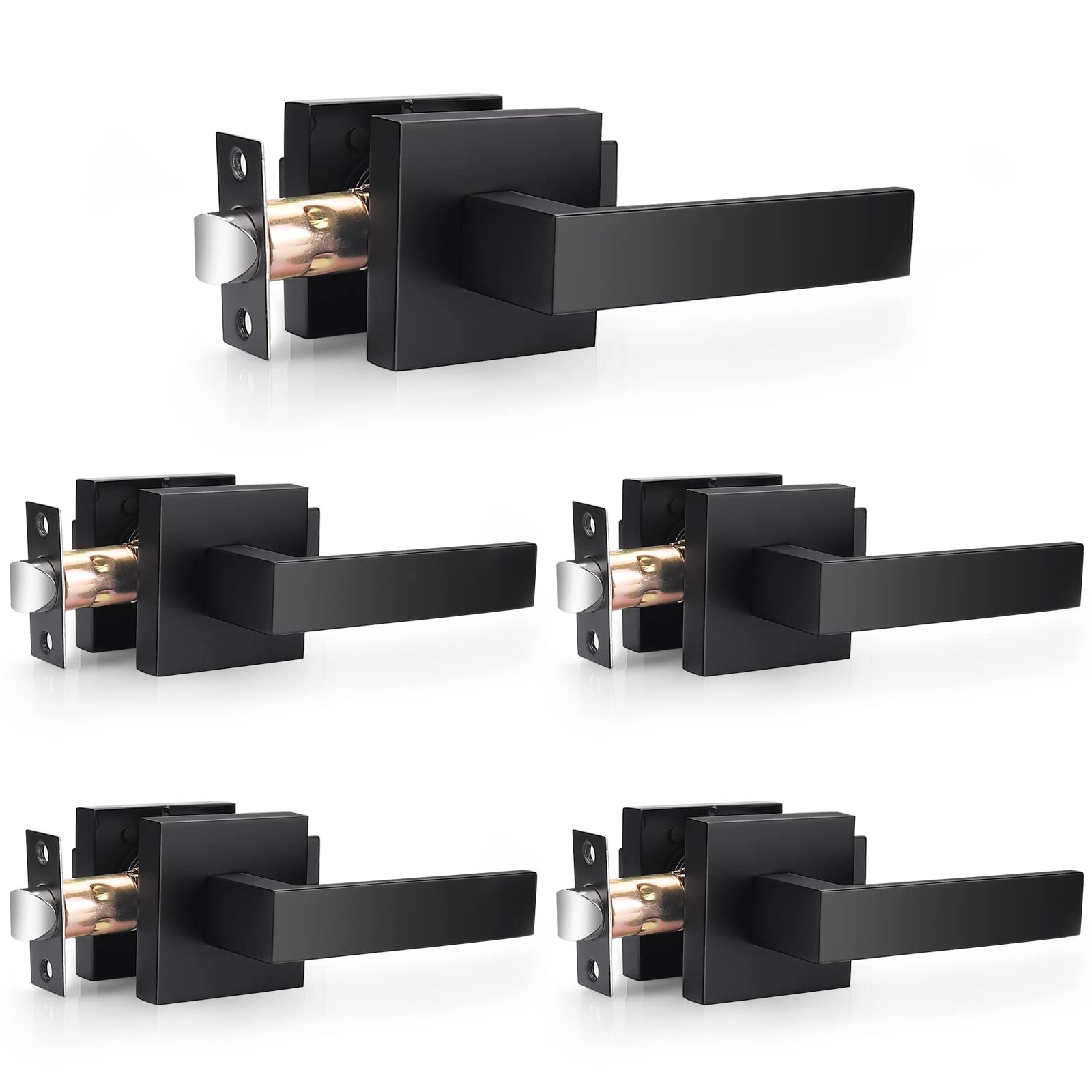 Door Levers 5 Pack Matte Black Square Hall Closet Passage Probrico DL01 Handles