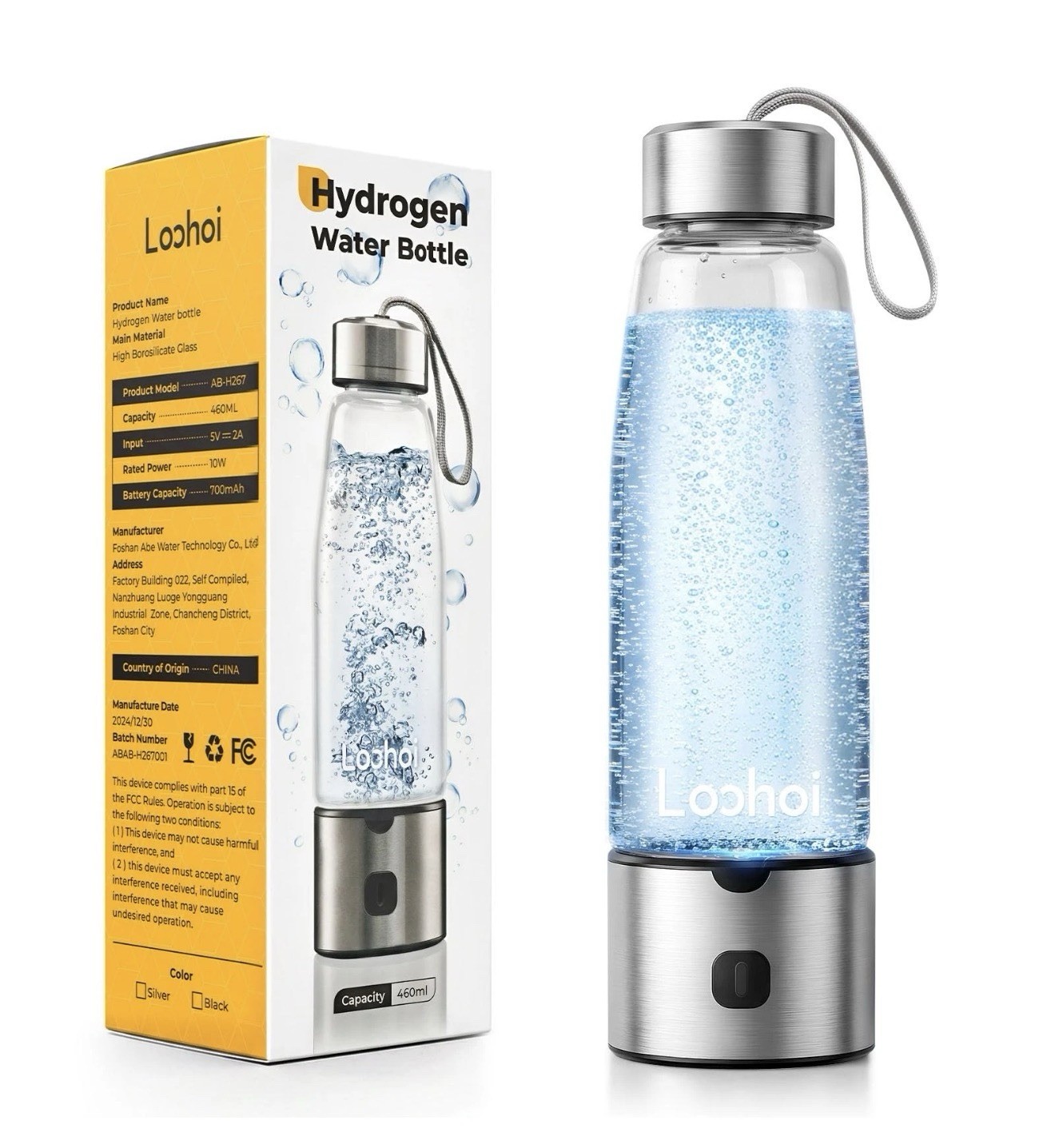 LOOHOI Hydrogen Water Bottle Model AB-H267 SPE + PEM 460ML Fast 3 Min New In Box