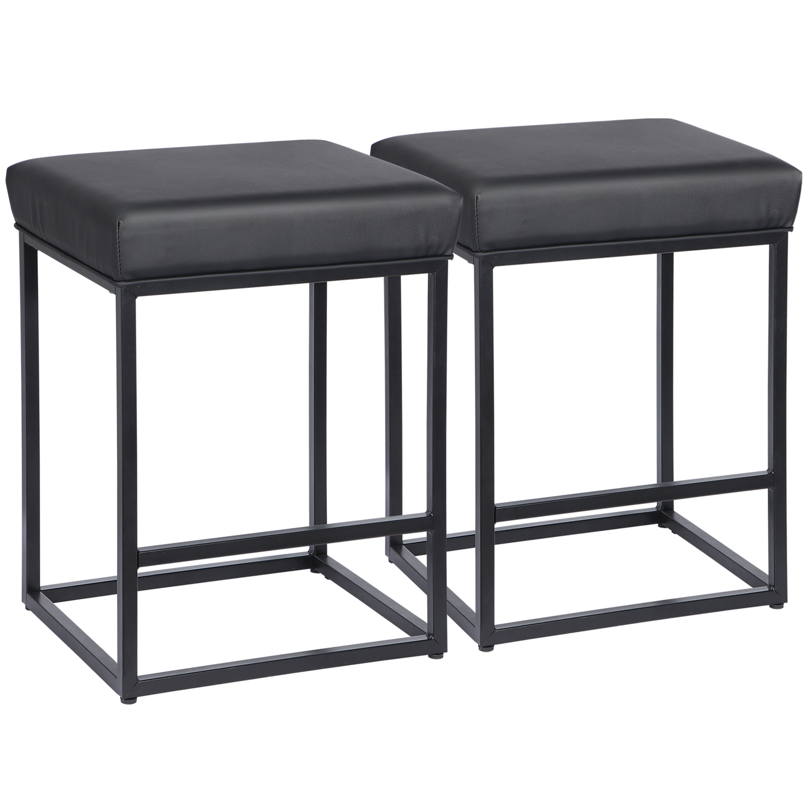 2PCS Black Backless Bar Stools PU Leather Stools Sturdy 330LBS Capacity Home