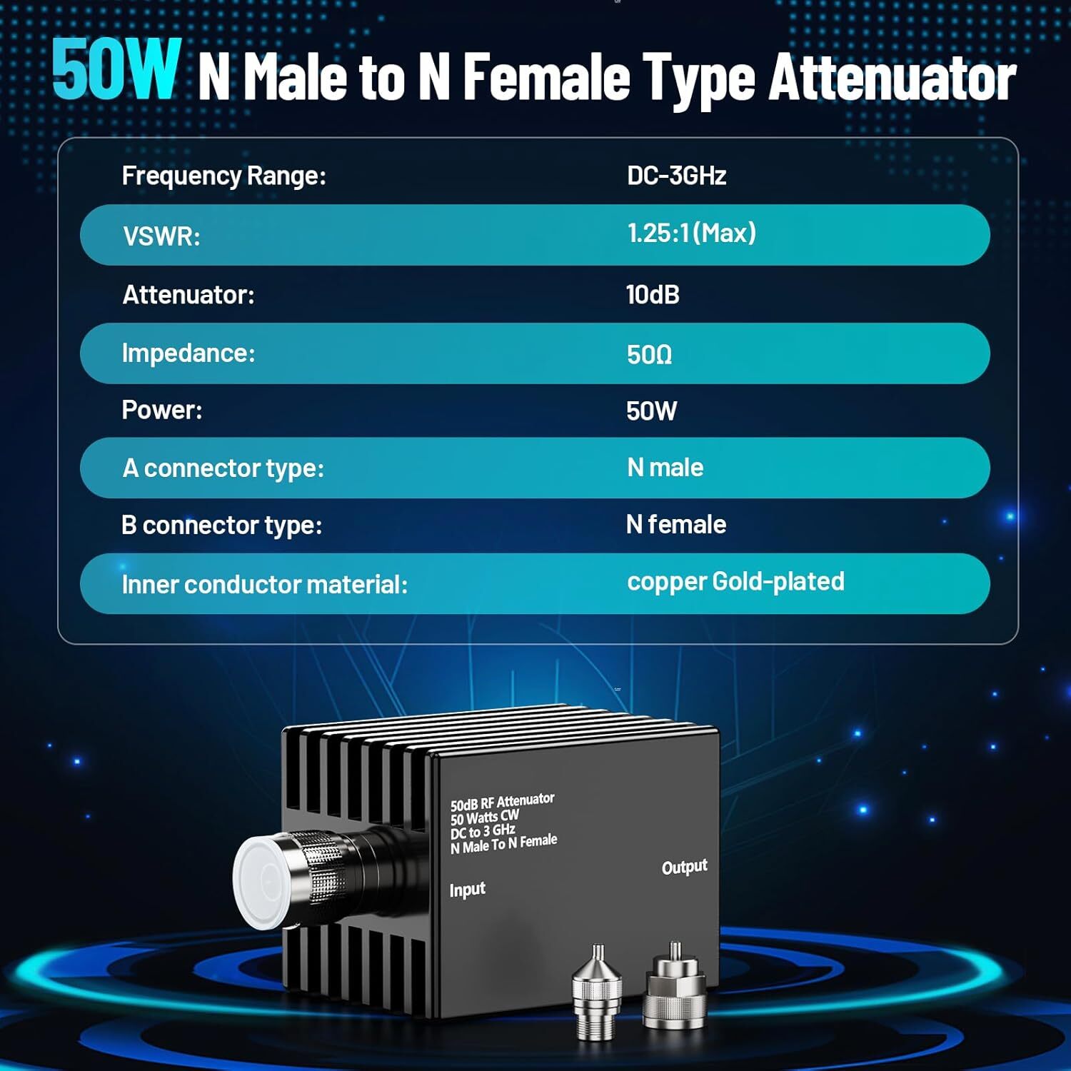 N(M) to N(F) Attenuator 50W TinySA Ultra Spectrum Analyzer NanoVNA DC-3GHz 50 dB