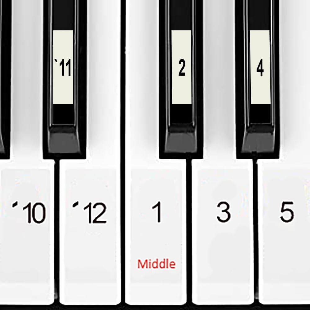 Numbered Piano Keyboard Stickers in Classic Numbers Design with 4 Easy Black