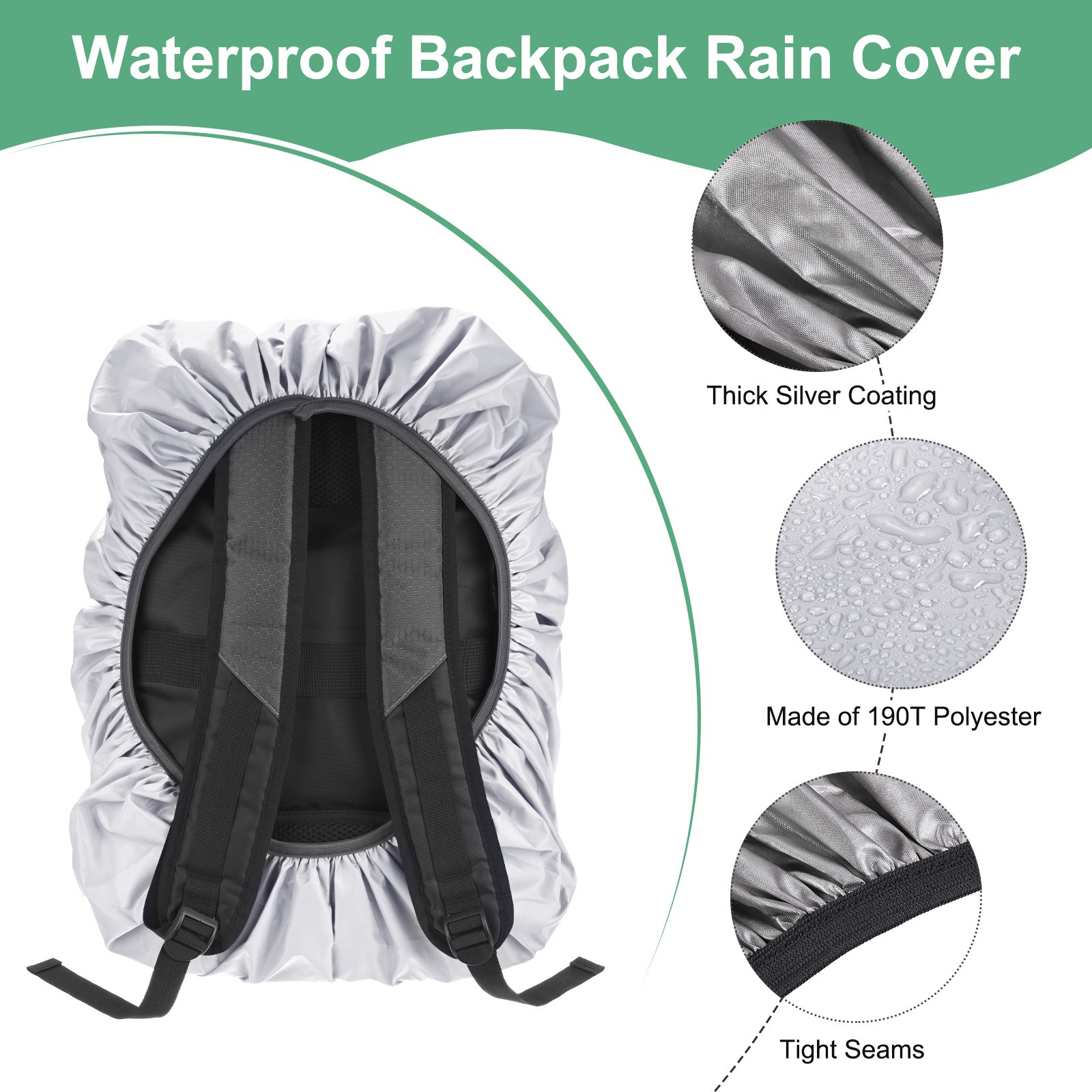 55L-65L Backpack Rain Cover with A Vertical Reflective Strap [Silver]