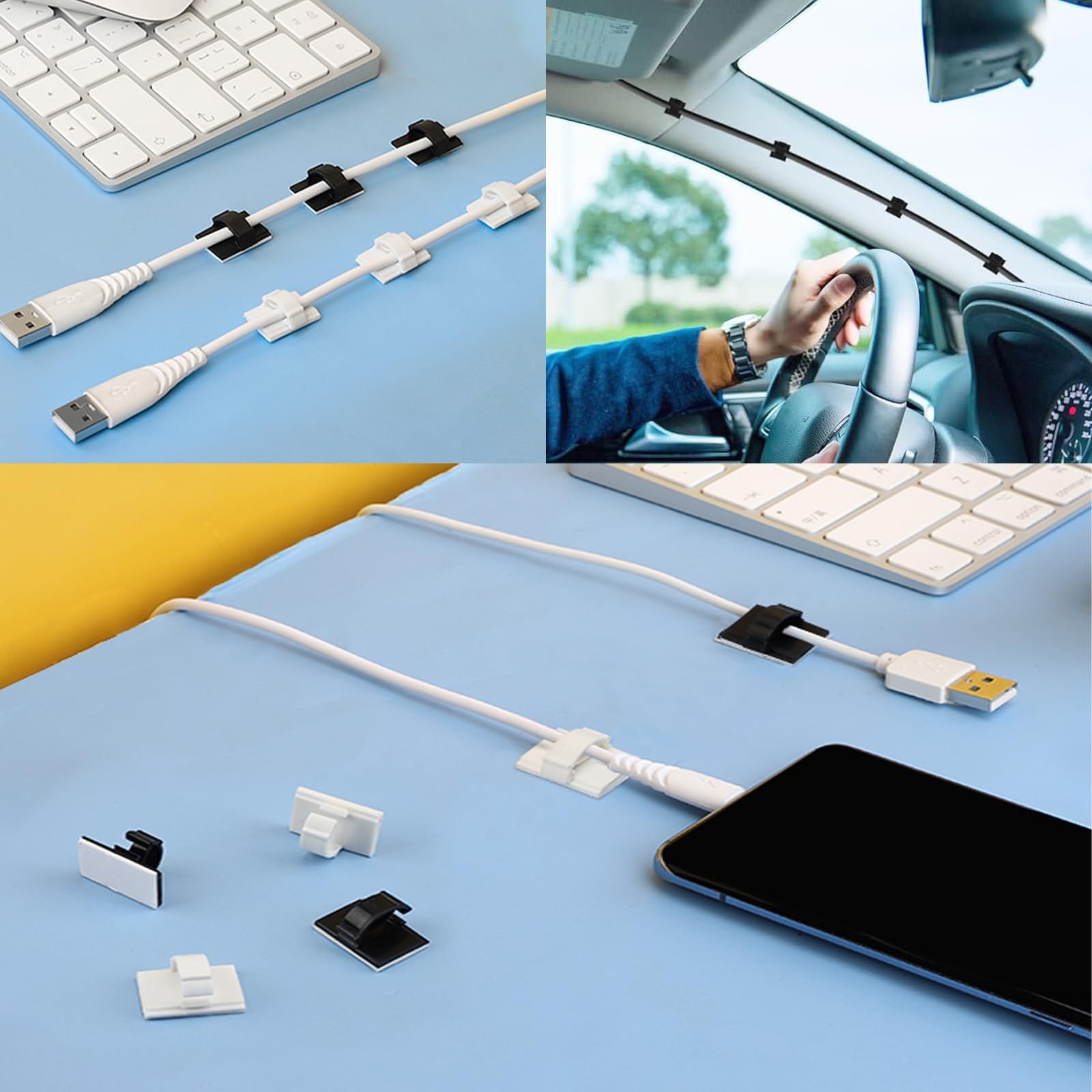 Adhesive Cable Holder Management Wire Clips 50 Pcs Black，Suitable for Cables ...