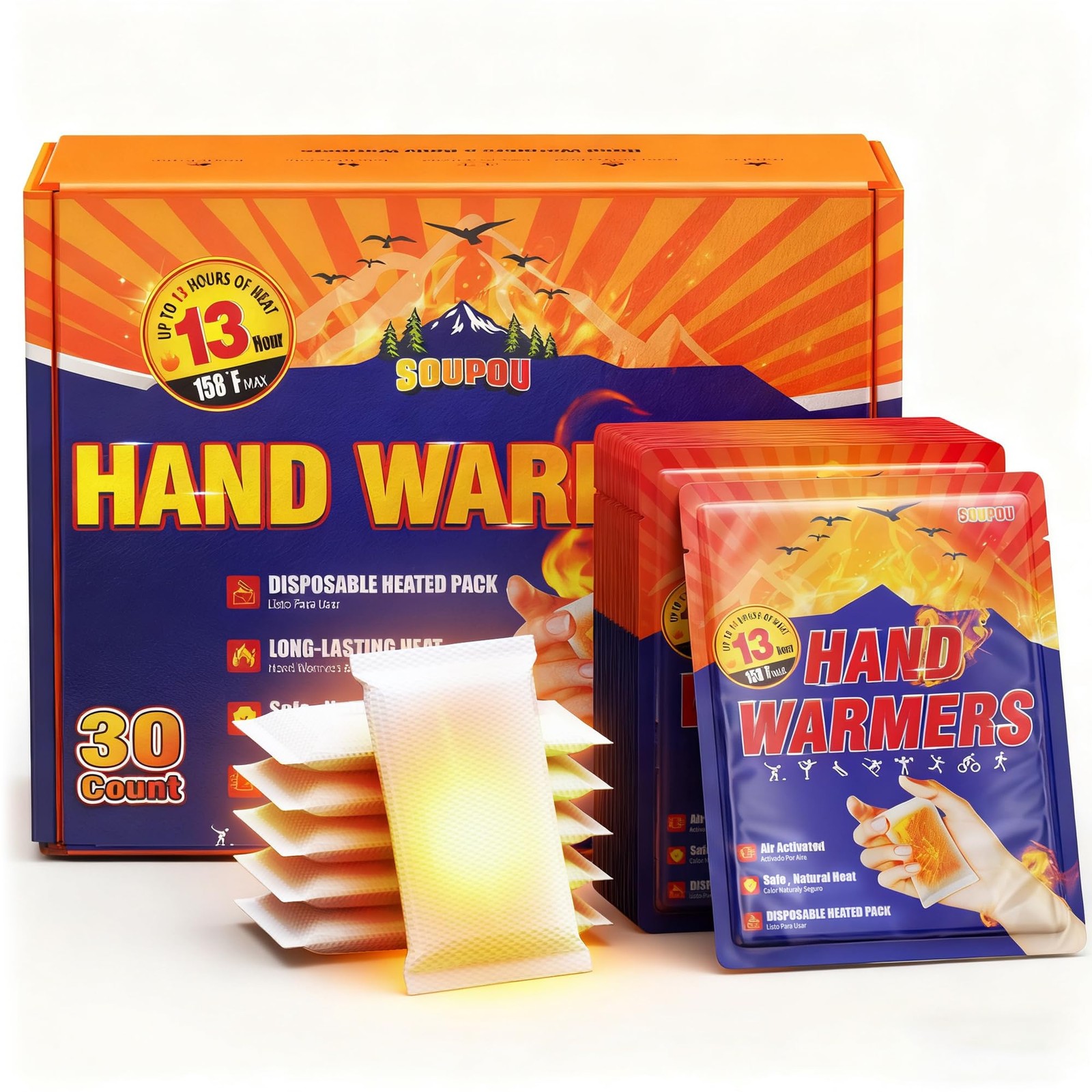 Hand Warmers Disposable 30pcs, Up to 13 Hours of Heat Body Warmers, Air Activ...