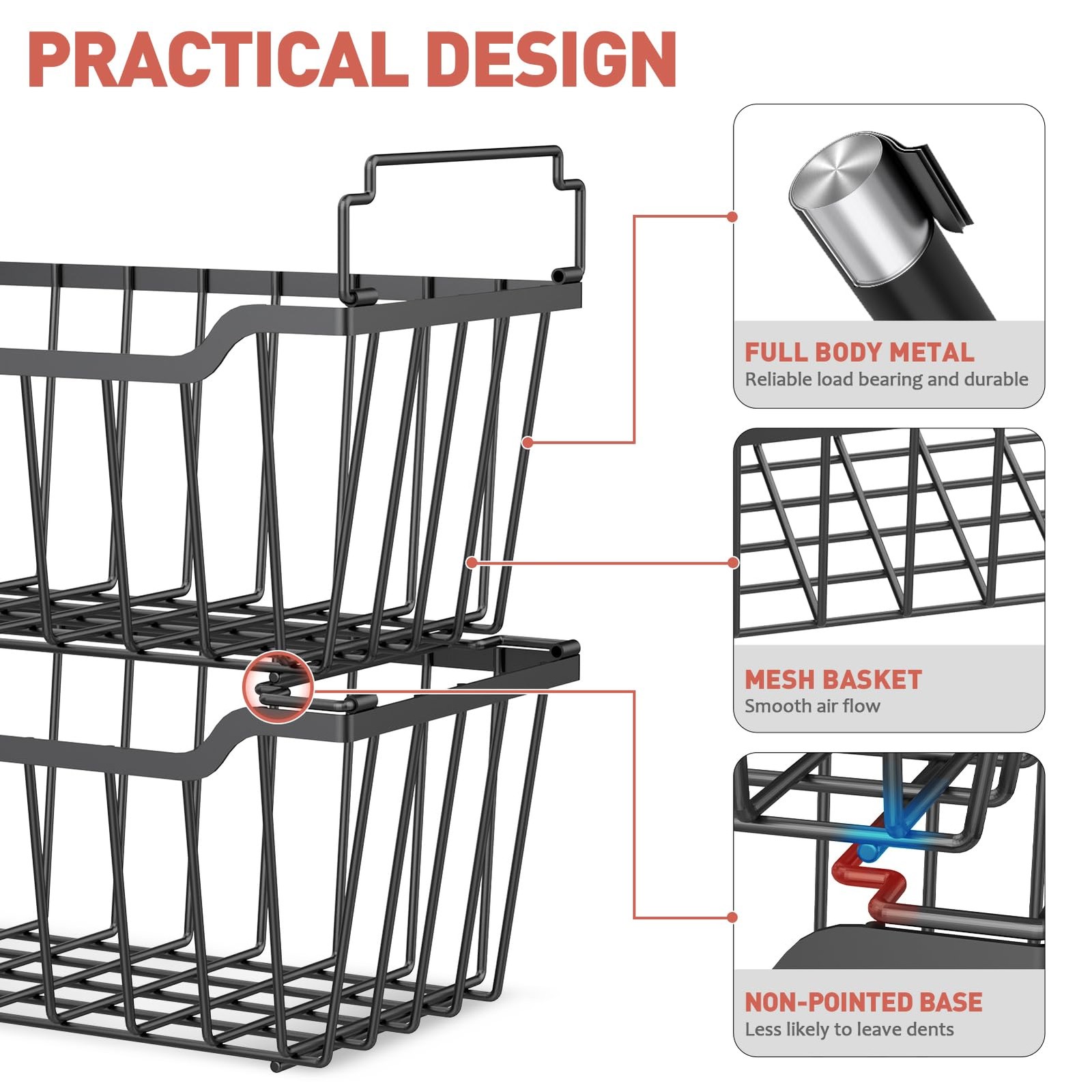 Freezer Organizer Bins 4 Pack, Stackable Metal Baskets for Deep Chest Freezer