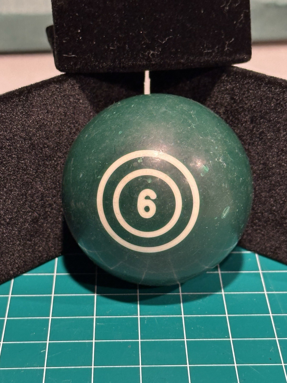 Vintage Pool Billiard Ball #6 Double Rings Circles  2.25 Inch Green White Six