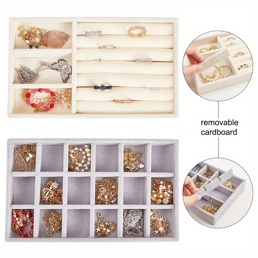 1set 2pcs 2 styles Flocking Jewelry Trays Rectangle Mixed color