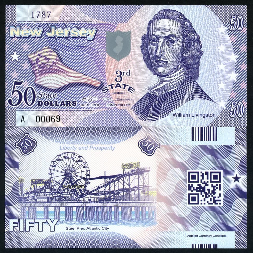 USA States, New Jersey, $50, Polymer, ND (2014), P-N/L, UNC William Livingston F