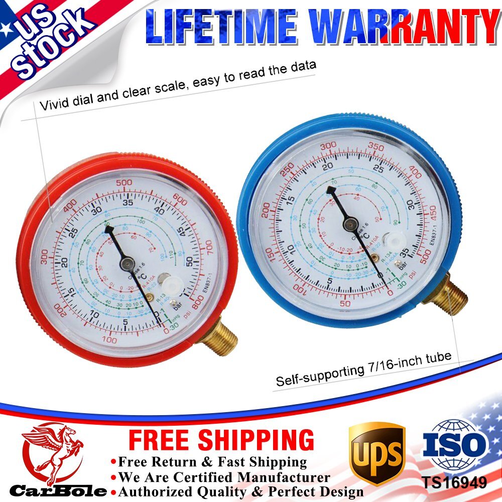 2PC Air Conditioner Diagnostic Low and High Pressure Gauge PSI KPA with 1/8" NPT