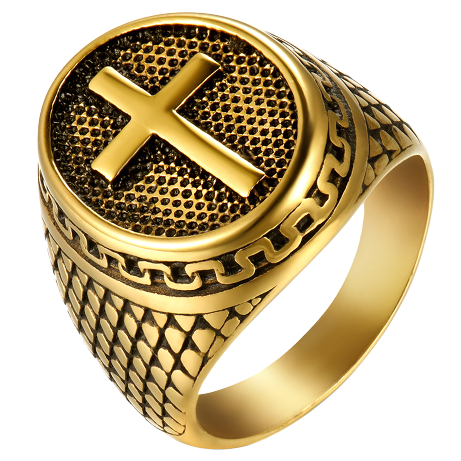 Men's Stainless Steel Crucifix Jesus Cross Ring Christian Prayer Band Size 7-15