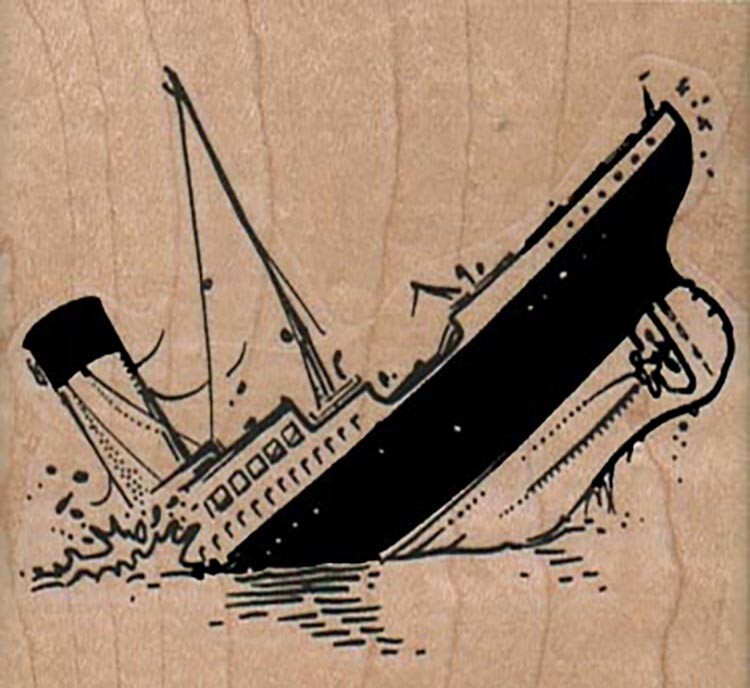 Mounted Rubber Stamp, Sinking Ship, Ship, Titanic, Water, Ship Going Down
