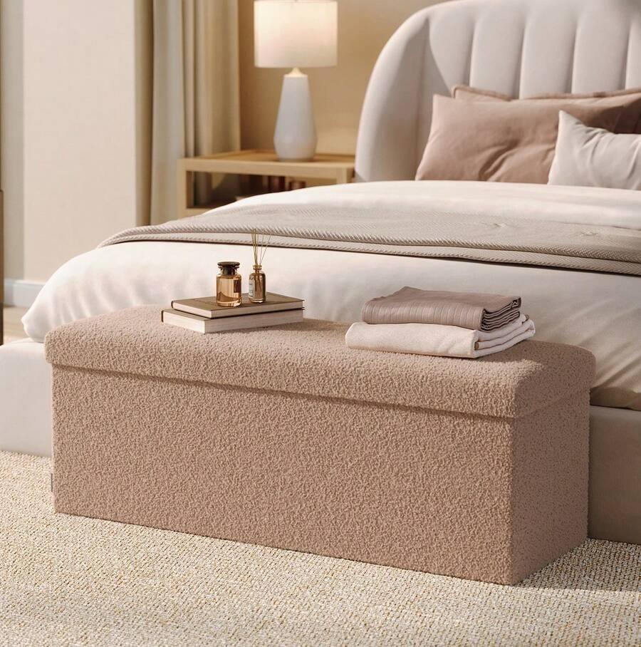 SONGMICS Pink Storage Ottoman Bench 660lb Capacity for Living Room Bedroom