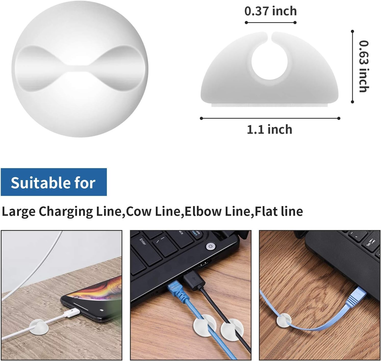 CHEFBEE 8 Pack Adhesive Cable Clips, Cord Holder Organizer White