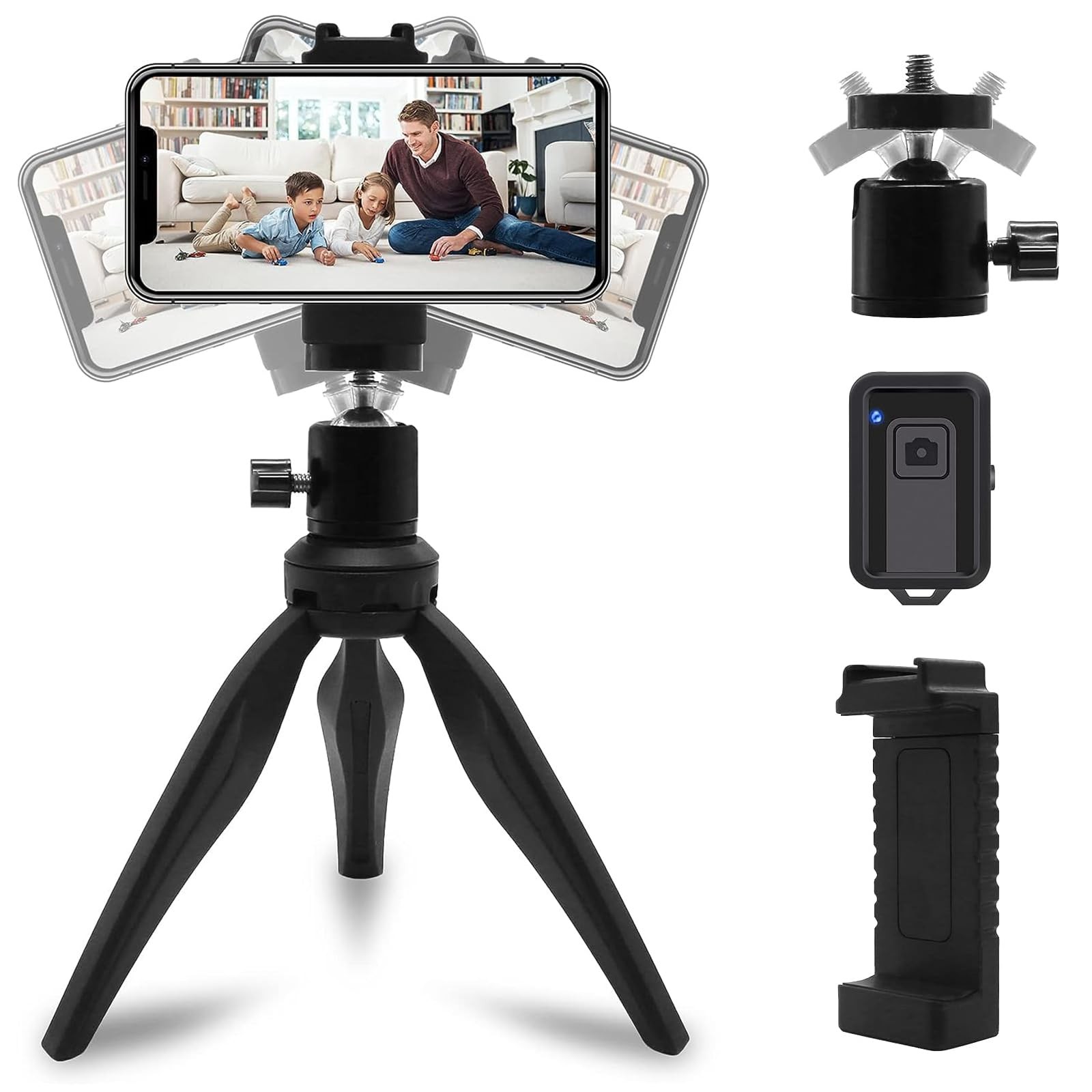 Mini Phone Tripod, Lightweight Tabletop Travel Stand with 360° Metal Ball Head