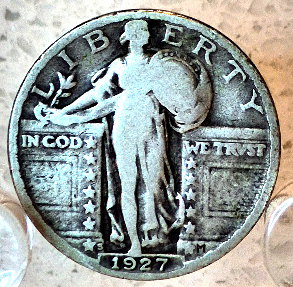 RARE 1927-S Standing Lib Quarter VG-F Features Lowest Mint Only 396K 90% Silver