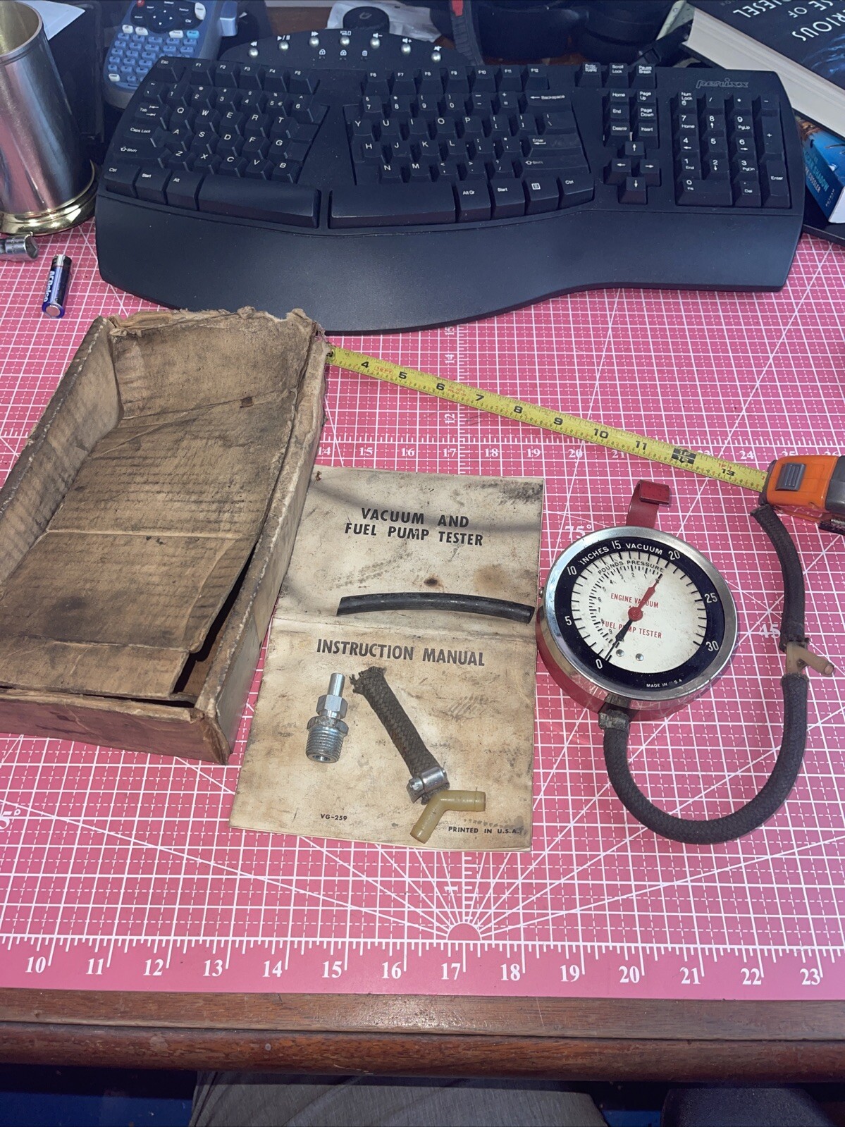 Vintage Sears USA Vacuum And Fuel Pump Tester With Instructions Fittings Tested