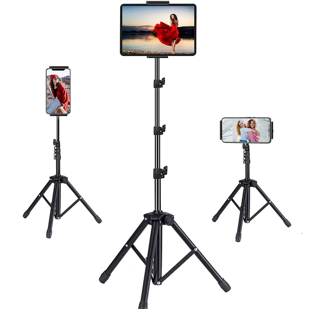 Floor Tripod Stand Mount Tablet Holder 4 Section Poles Adjustable For Ipad 12.9"