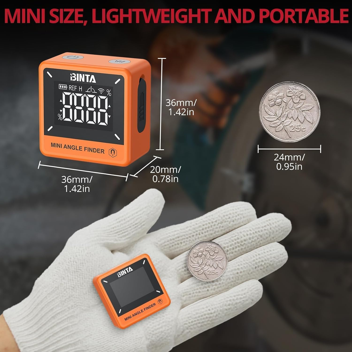 Digital Angle Finder Magnetic, IP54 Waterproof Dustproof Gauge Orange |