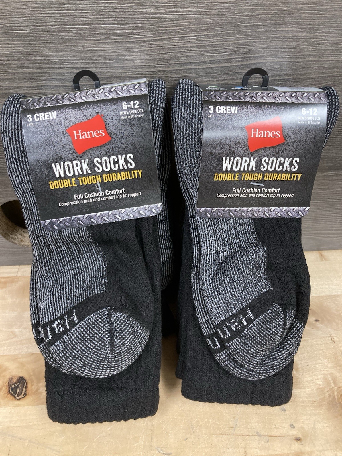 6 Pairs Crew Hanes Men’s Work Socks Double Tough Durability Size 6-12 New