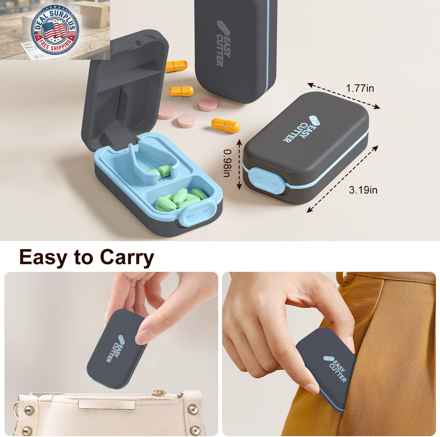 Pill Cutter & Organizer - 3-25Mm Adjustable Blades | Splinter-Free Cutting | Det