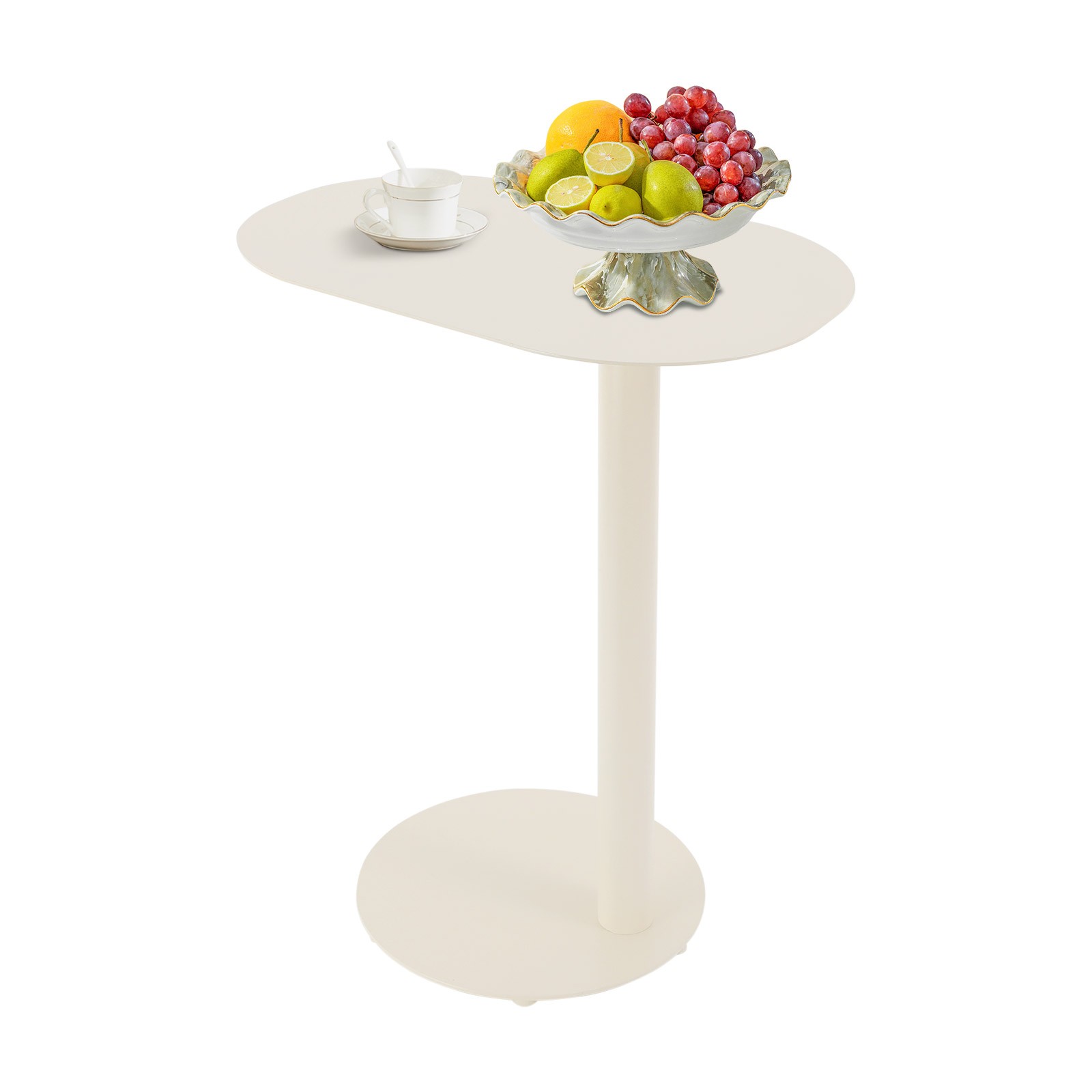 Cream White C-Shaped Side Table, Iron End Table, Couch Side Table 63x35x50CM